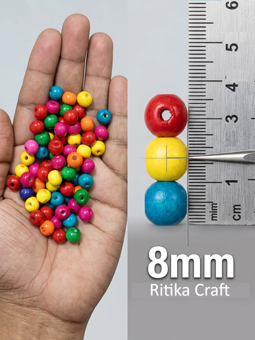 Wooden Beads for Macrame, Jewellery Making & Art Craft Work !! Size : 8x7 mm - Pack of 200 - Multicolour - Image 2