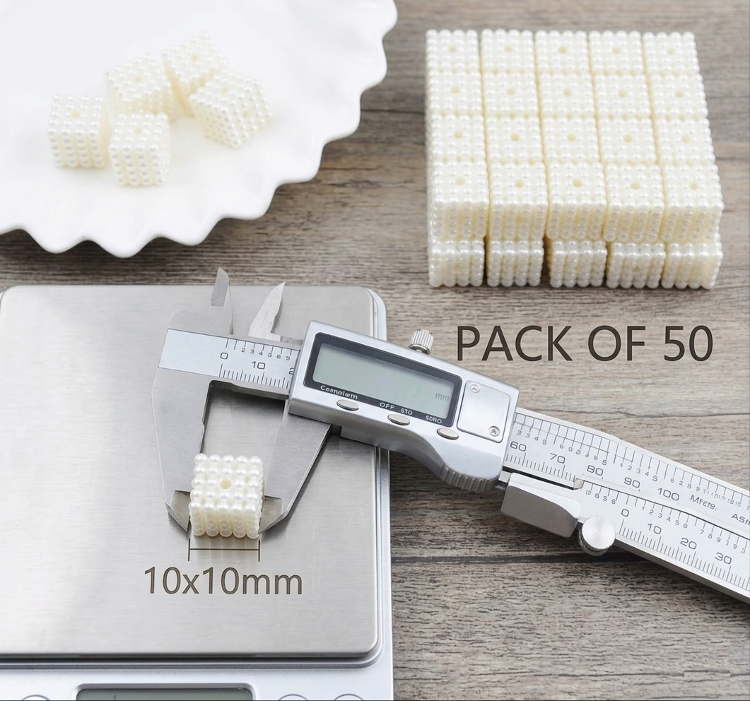 RITIKA CRAFT 50 PCS | 10 mm White Squares,Plastic Acrylic Square Beads, White Pearly Pearl Square Shape Beads DIY Jewelry Supplies - Image 2