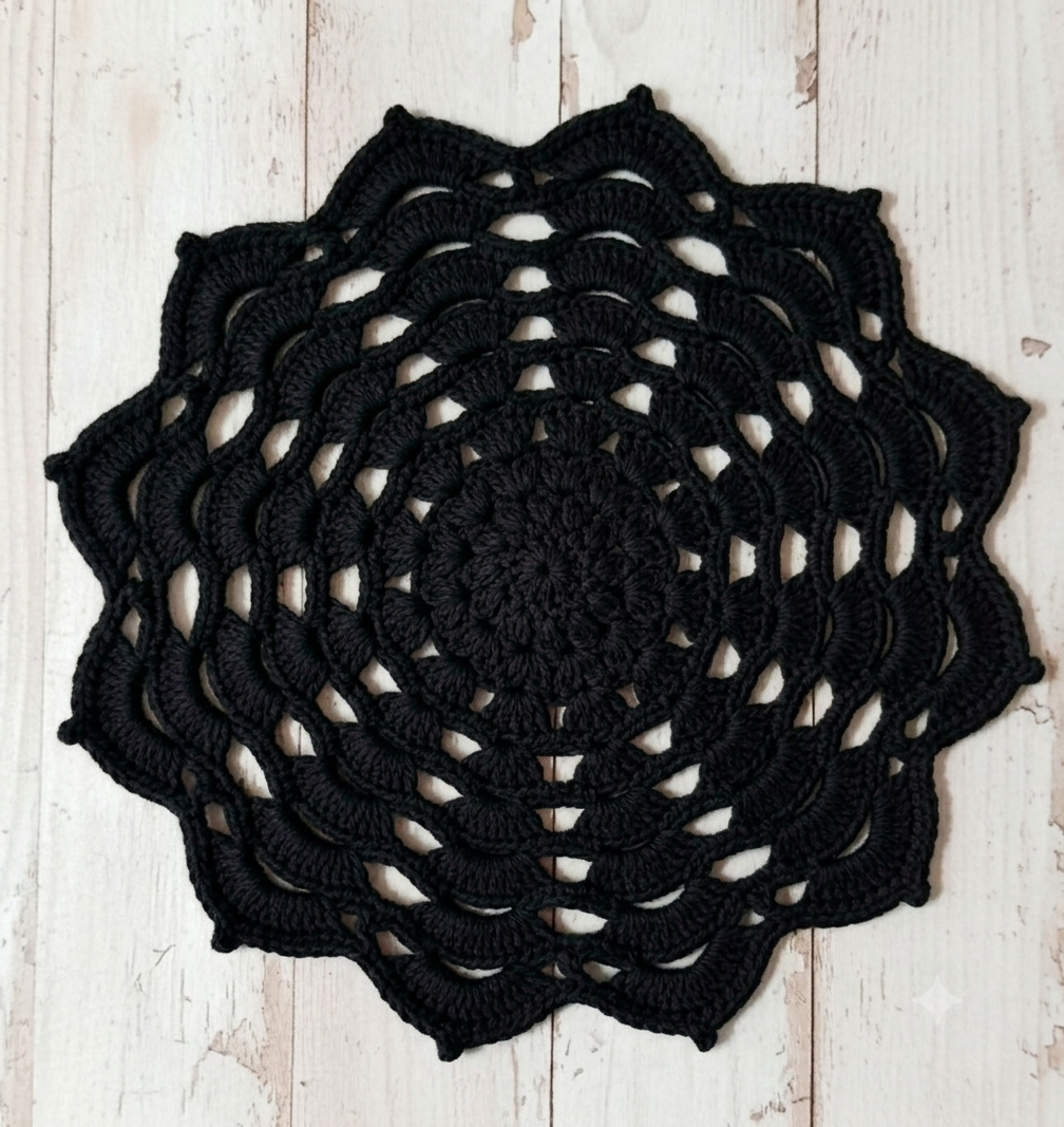 RITIKA Woolen Crochet Handmade(12.5 inch) Table Mat (Black)