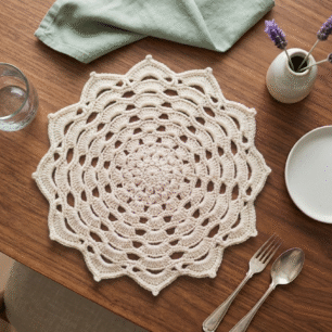 RITIKA Woolen Crochet Handmade(12.5 inch) Table Mat (OFFWHITE)