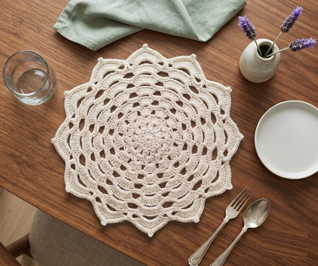 RITIKA Woolen Crochet Handmade(12.5 inch) Table Mat (OFFWHITE)